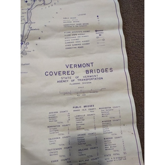 Map Vermont covered bridges State Of Vermont Agency Of Transportation 1988 map - Picture 7 of 13